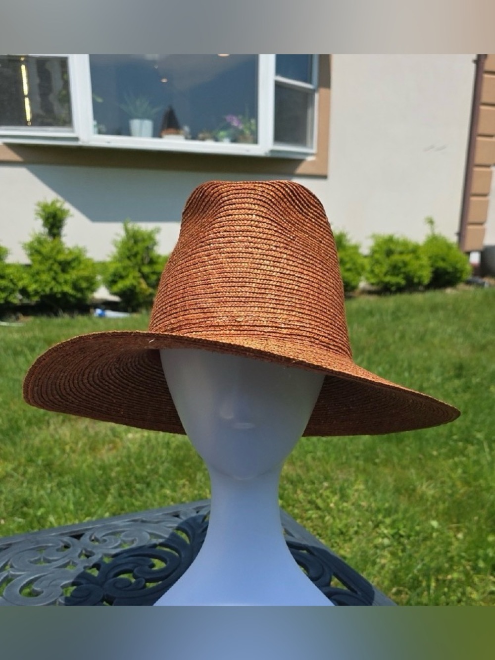 Straw Wide-Brim Fedora Hat - Brown